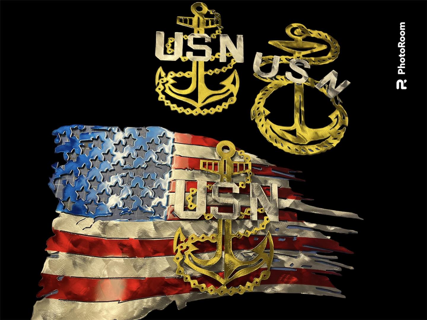 Metal American Flag with Anchor